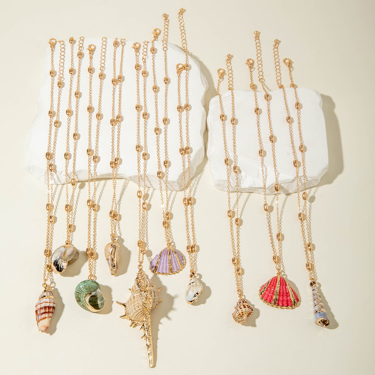 Wholesale Bohemian style gold-rimmed summer ocean conch shell necklace